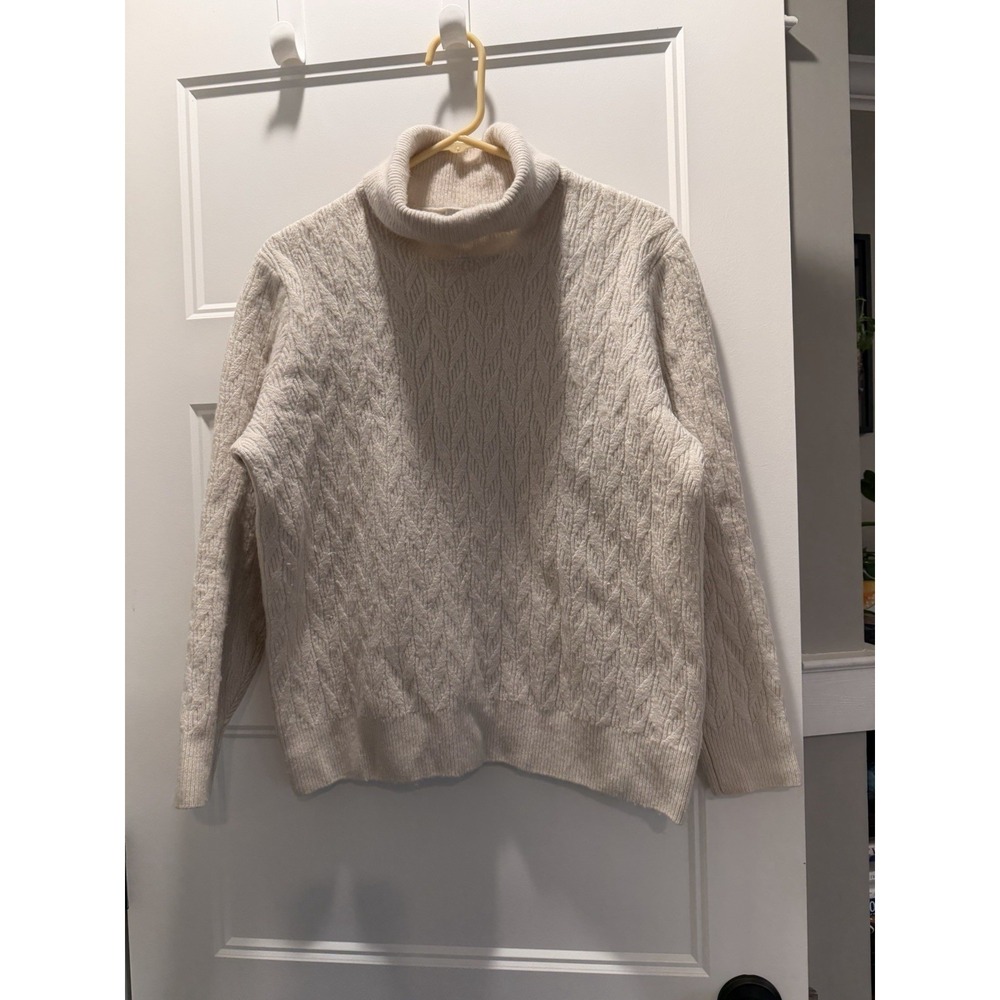 Wool Blend Joseph Abboud Cable Knit Turtleneck Sweater Women's M Cream Beige